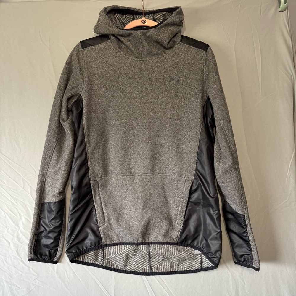 Under Armour Womens ColdGear Infrared Hooded Sweatshirt M Grey Logo Athleisure